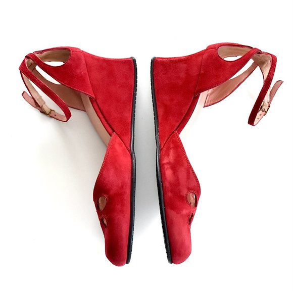 Stephane Kelian Made in FRANCE Red Suede 2.25” Wedge shoes Womens 6.5 - Picture 5 of 13